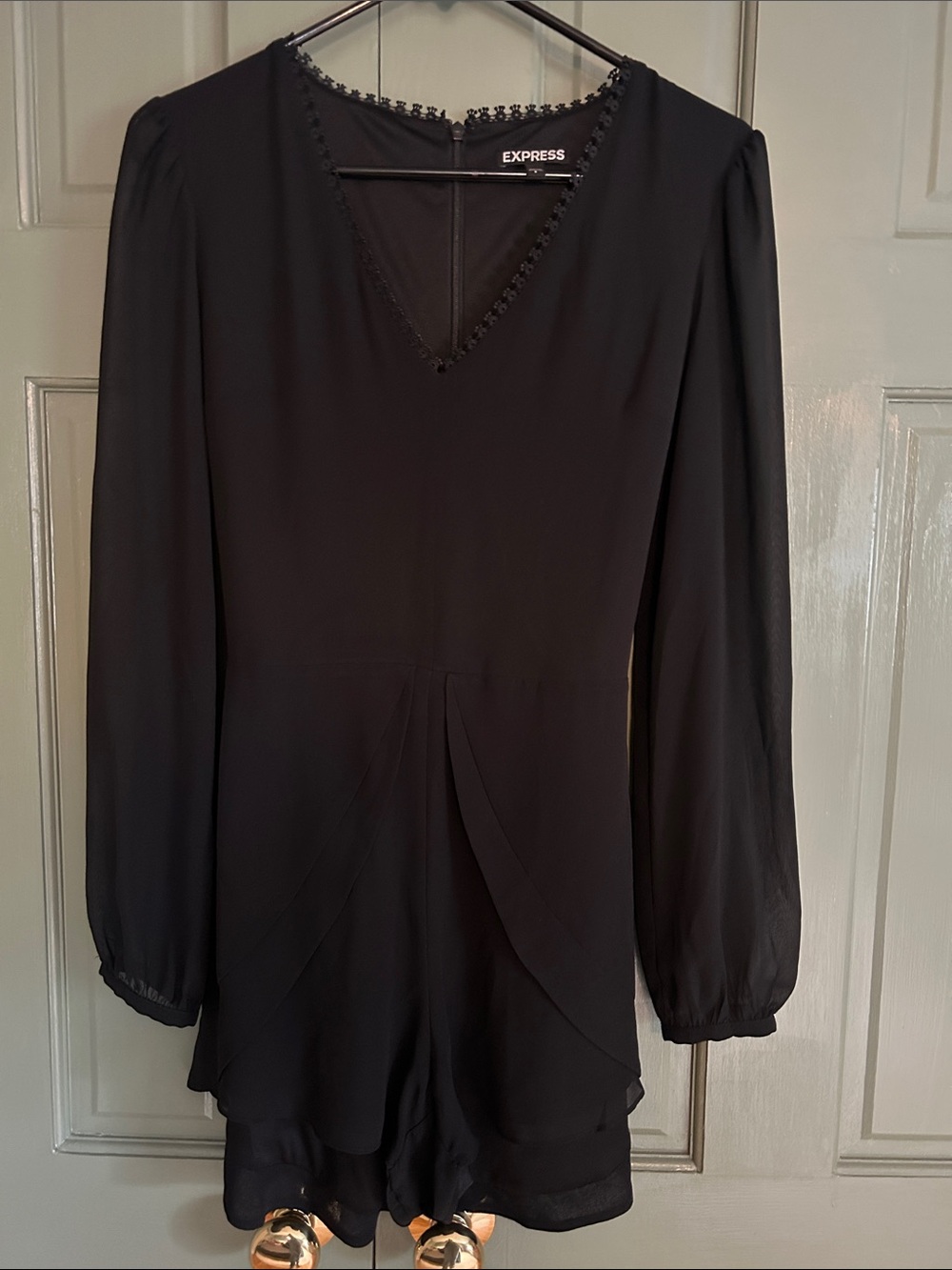 Express Black Long-Sleeve V-Neck Romper